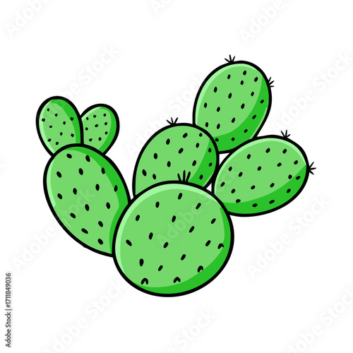 Cute Cartoon Prickly Pear Cactus or Nopal Plant Drawing - Desert and Western Nature Vector
