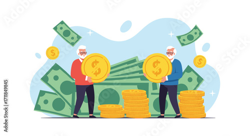 Elderly individuals are happy with financial gain and wealth.