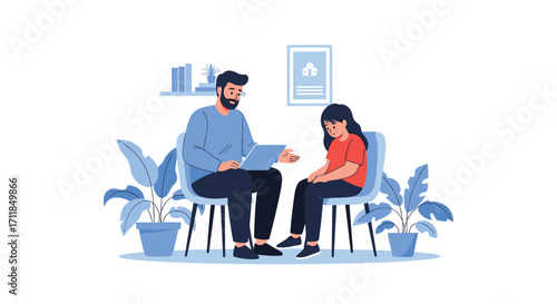 Therapist and patient having a session in a well decorated office.
