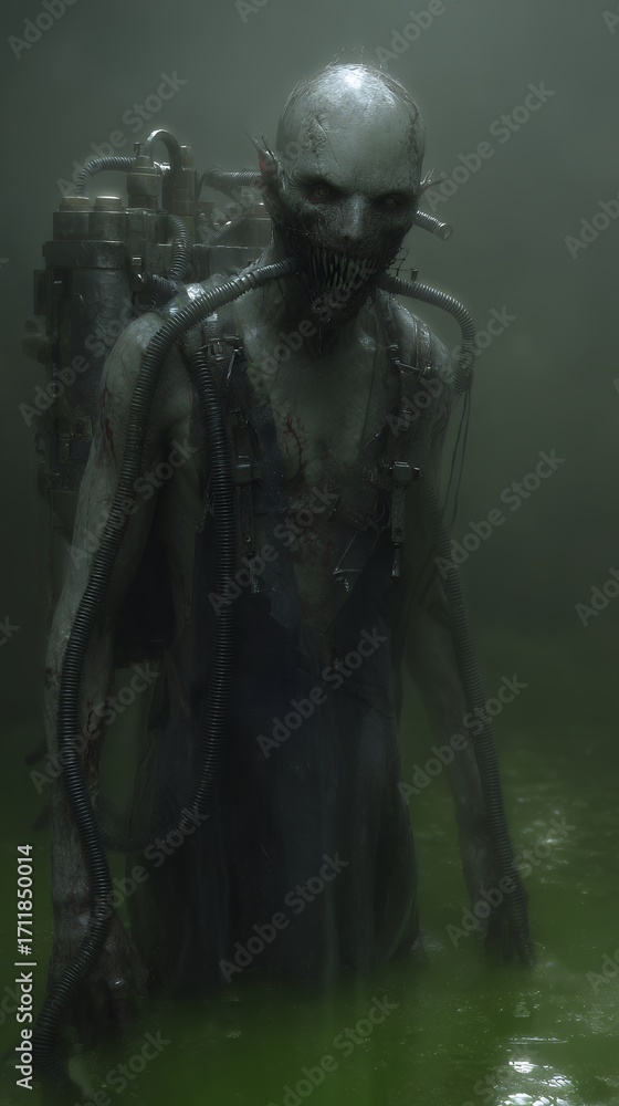 Fototapeta premium creature emerges from green murky water