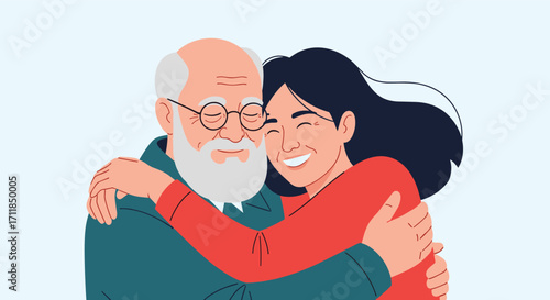 A heartwarming embrace between a loving grandfather and his happy granddaughter.
