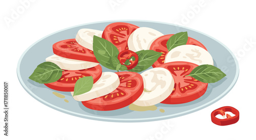A delightful caprese salad made with fresh tomatoes mozzarella and basil leaves.