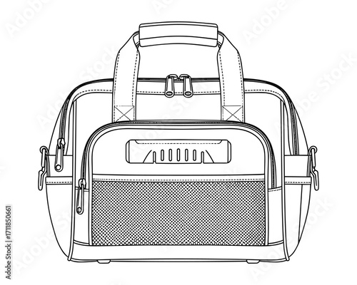 Technical Sketch of Stylish Sports Duffle Bag: Vector Illustration for Design Needs.