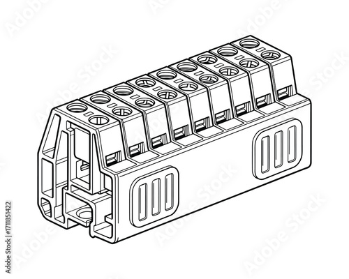 Detailed illustration of a multi-port electrical terminal block connection component