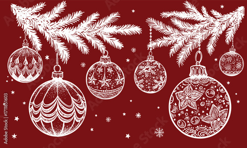 Christmas white toy on red. Hand drawn illustration.	
