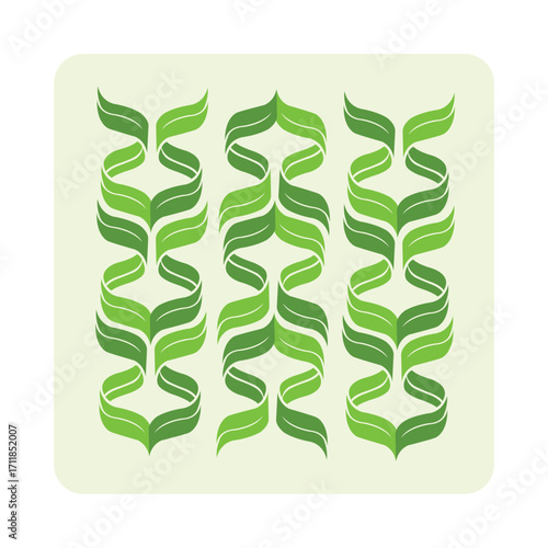 Vector art of three vertical columns of green leaflike shapes forming a repeating pattern on a light cream background