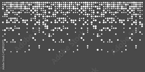 Disintegration dot circle grain noise, fade halftone effect, disperse dot work on dark background, Dispersed background mosaic pixel grid. 