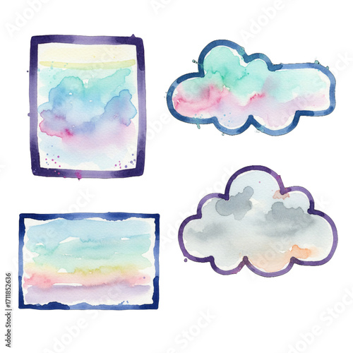 Watercolour set abstract clouds