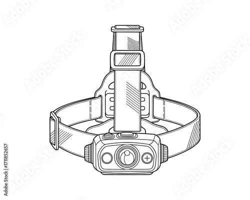 Detailed Line Art Illustration of a Headlamp for Outdoor Activities in Vector Format