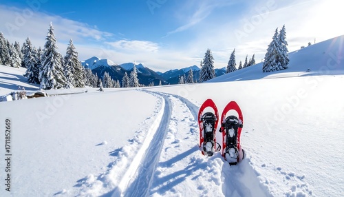 Winter snowshoes on a snowy path