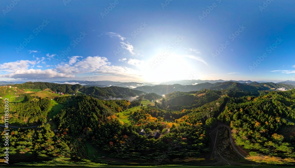 Naklejka premium Drone's Eye View Over Valleys