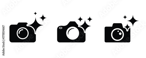 Ai camera icon sparkle stars symbol. Generative AI logo icon, Artificial intelligence sign. Ai generated icons flat style