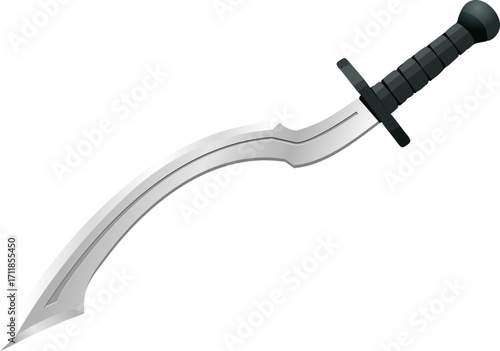 Keris dagger with curved, wavy blade; suitable for martial arts, fantasy, or cultural themes in promotional visuals.