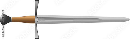 Photo of a long, double-edged steel sword with crossguard and handle; ideal for promotional, gaming, or historical content visuals.
