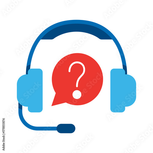 Customer support Flat icon with headset, speech bubble, and question mark, vector.