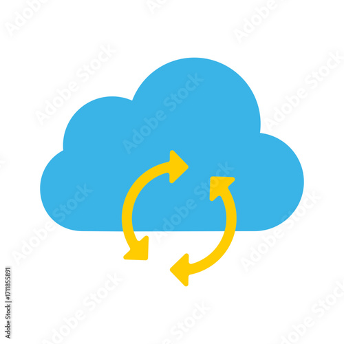 Cloud sync Flat icon with data synchronization, cloud computing, and onFlat backup, vector.