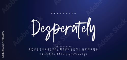 Hand drawn calligraphic vector font. Distress grunge texture. Modern script calligraphy type. ABC typography latin alphabet.