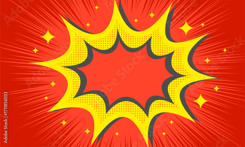 Blank comic radial burst background in red background 