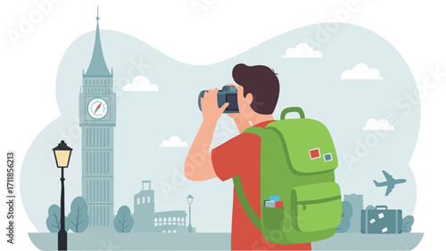 Tourist Capturing a Photo of a Famous Landmark