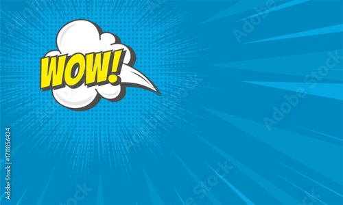 Comic background with wow text in cloud speech bubble. blank comic pop art template for text or image.