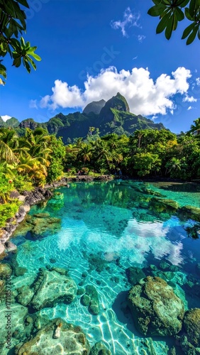 Wallpaper Mural Tropical lagoon reflecting mountains Torontodigital.ca