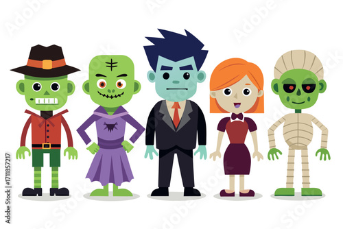 Vector cartoon halloween monsters collection vampire mummy zombie cute characters scalable eps