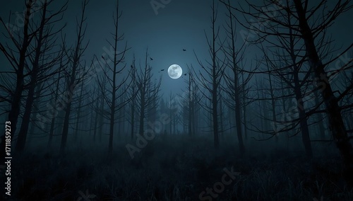Spooky Dark Forest at Night