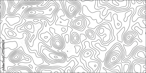 Abstract black and white topographic contour lines creating a complex organic pattern with varying density and shape