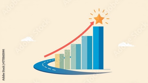 The bars are colored in a progressive, vibrant rainbow from red to purple, symbolizing growth and success. 