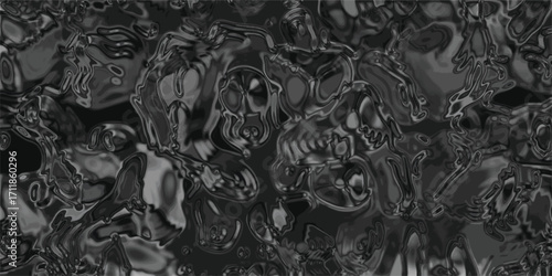Dark Grayscale Abstract Organic Shapes Flowing Liquid Texture with Skull Motifs and Distorted Forms vector