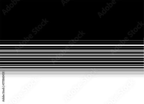 Vector transition from black to white. Striped vector background from straight lines of different thickness. Separation of design for covers, advertising, packaging. Modern horizontal pattern