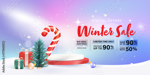 Christmas and New Year background. Xmas pine fir lush tree. Christmas Trees. Bright Winter holiday composition. Website page promotion banner.