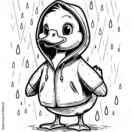 Cute duck in raincoat