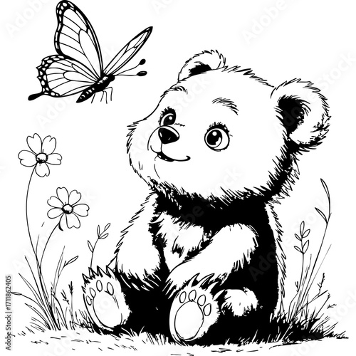 Cute bear with butterfly