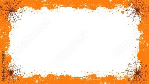 Halloween Orange Grunge Spiderweb Border