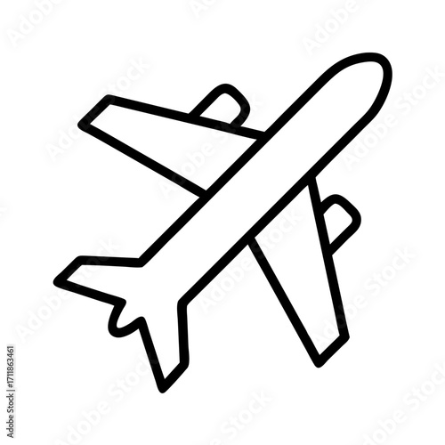 Simple line art drawing of an airplane isolated on transparent background