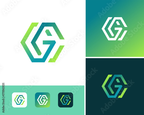Abstract Letter GC CG Hexagon Line Modern Gradient Colorful Icon Vector Logo Design Illustration