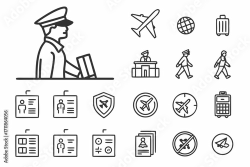 Airport Security and Travel Icons Collection.