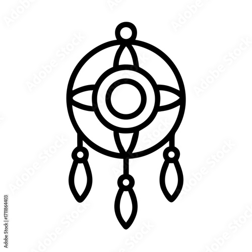 Dreamcatcher outline icon with hanging beads isolated on transparent background