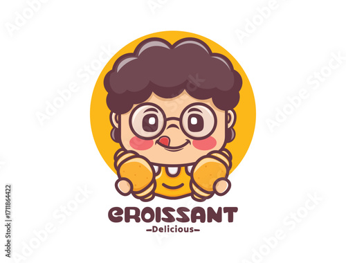 cartoon mascot vector illustration with croissant