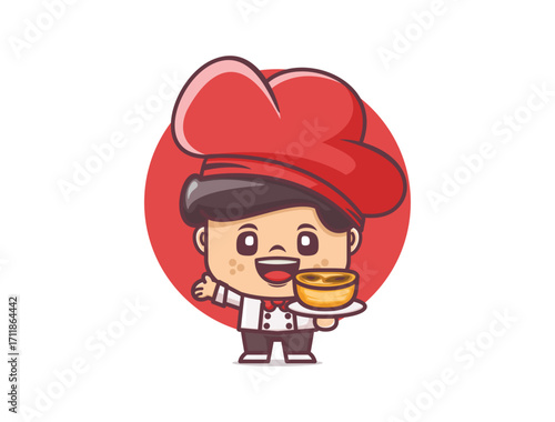 cute chef cartoon with pastel de nata
