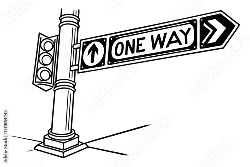 Black and White One Way Street Sign.