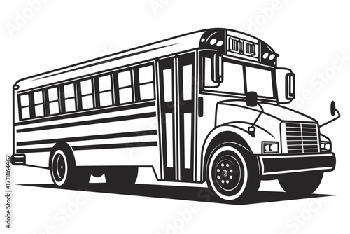Black and White School Bus Illustration.