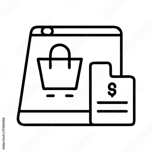 Online shopping bag and receipt icon isolated on transparent background