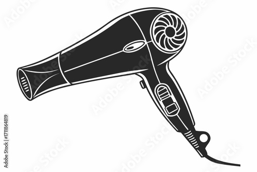 Black Silhouette of a Modern Hair Dryer.