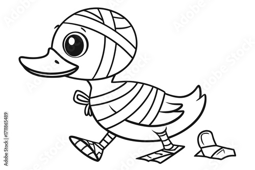 Cartoon Duckling Wrapped in Bandages Walking.