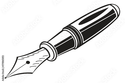 Classic Fountain Pen Writing Instrument Illustration.