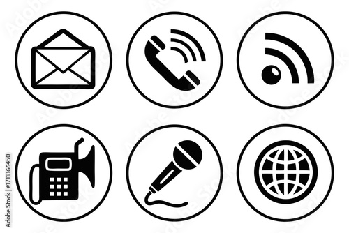 Communication Icons Set Mail Phone Wifi Video Mic Globe.