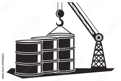 Crane Lifting Barrels Industrial Scene.