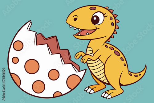 Cute cartoon dinosaur hatching from egg 1.